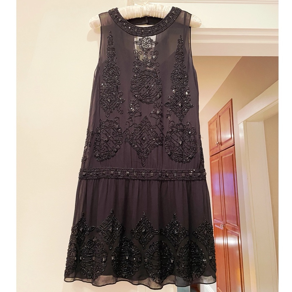 Women’s Karen Millen Black Silk Beaded Cocktail Dress